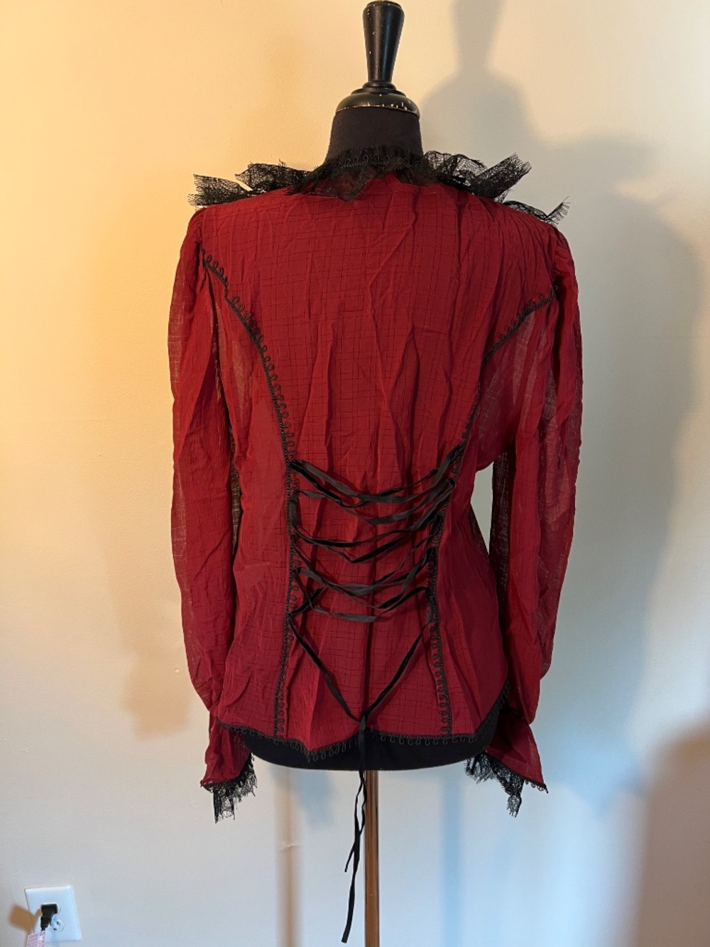 Devil Fashion Maroon Mesh Ruffle Top - Picture 2 of 7
